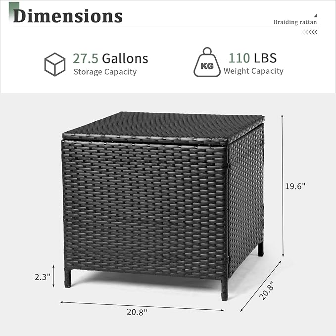 Outdoor PE Wicker Side Table with Storage, Patio Rattan End Table Square Container for Furniture Covers, Gardening Tools