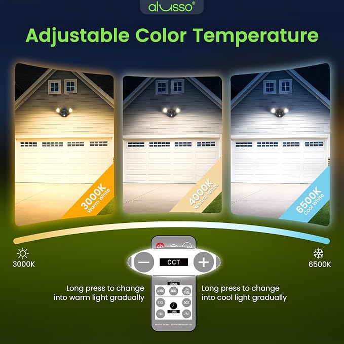 ALUSSO LED Security Lights Motion Sensor, 25W 2000LM Flood Lights Outdoor Motion Sensor with Remote 120V, Dimmable Brightness 3000K-6500K CCT IP65 Security Light ETL Listed for House Garage 1 Pack
