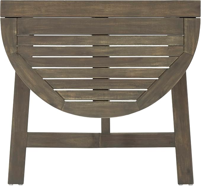 roomfitters Outdoor Half-Round Folding Acacia Wood Bistro Table, Small Space Patio Dining Accent Table, Grey Finish