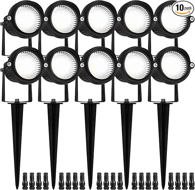 Landscape Lights 5000K,Low Voltage Led Landscape Lighting, 12V AC/DC Waterproof Landscape Spotlights Outdoor with Stake for Tree Flag Spot Light Daylight 10 Pack (Spike Stand)