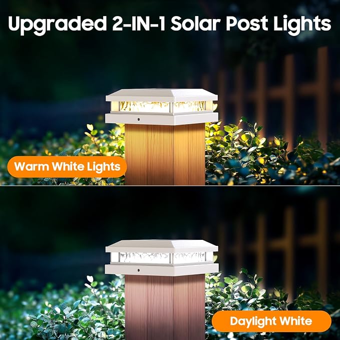 Solar Post Lights 8-Pack, 2 Color Modes 16LEDs Outdoor Decorative Post Cap Lights, Waterproof Solar-Powered Fence Posts Light, Fit 4x4, 5x5 Vinyl/Wooden Posts in Garden Yard Porch Deck, White