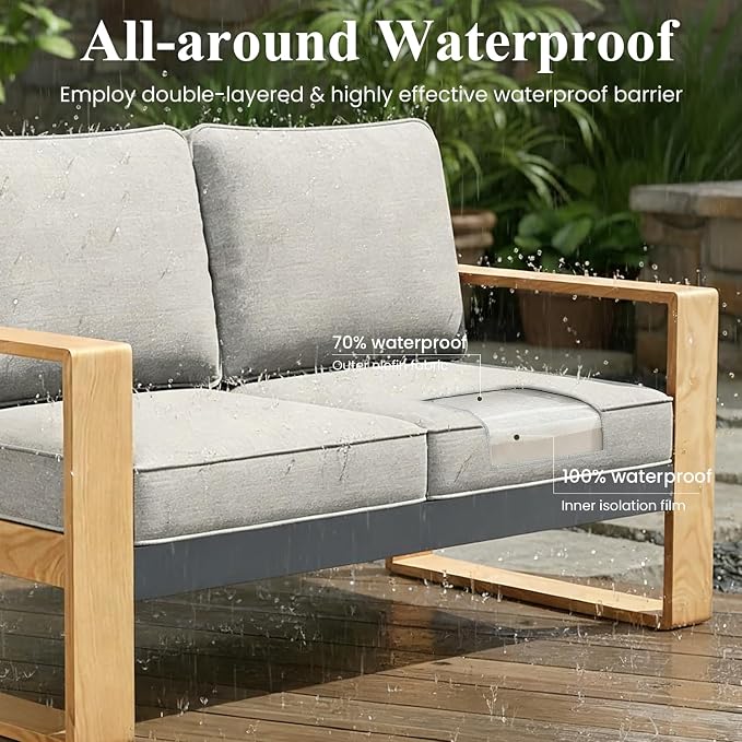 LayinSun Aluminum Patio Furniture Set 3 Seat Sofa, Oversized Seat with Hight Back, Outdoor Conversation Sets for Porch, Balcony, Deck