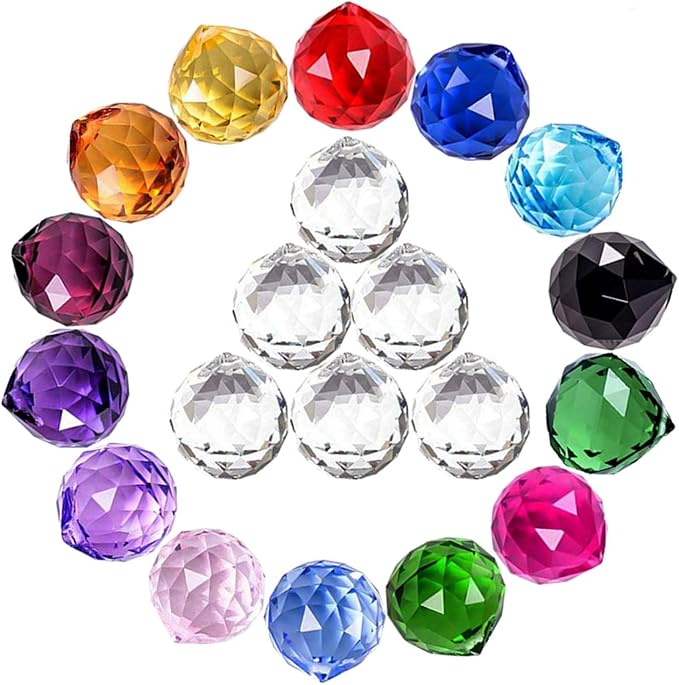 MerryNine Crystal Sun Catcher Suncatcher Prism Ball Assorted Colors | 20 Pack, 0.8"/20mm, Rainbow Maker, Crystal Beads, for Feng Shui, Home Room Decor, Indoor Windows, for Gift, DIY