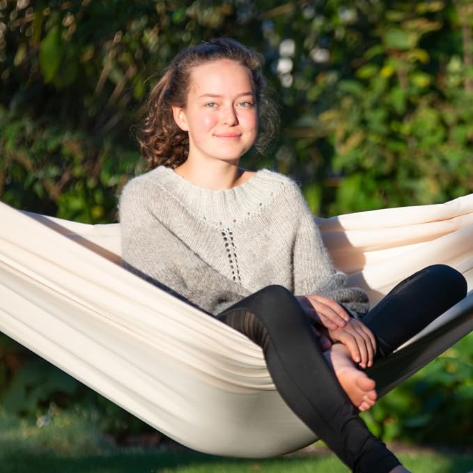 LA SIESTA Brisa Double Outdoor Hammock — Colombian-Made Polypropylene, UV & Weather Resistant, for Backyard & Patio - Vanilla