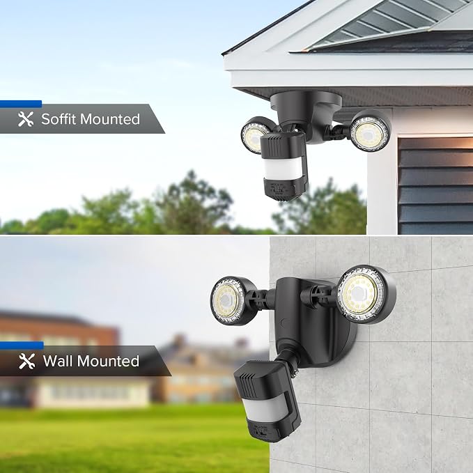 SANSI 25W 3000LM Motion Sensor Outdoor Security Lights | 5000K Daylight, Dusk to Dawn, 320° Angle Eave Mount Super Bright for Yard, IP65 Waterproof, 4 Modes, ETL Listed, Black
