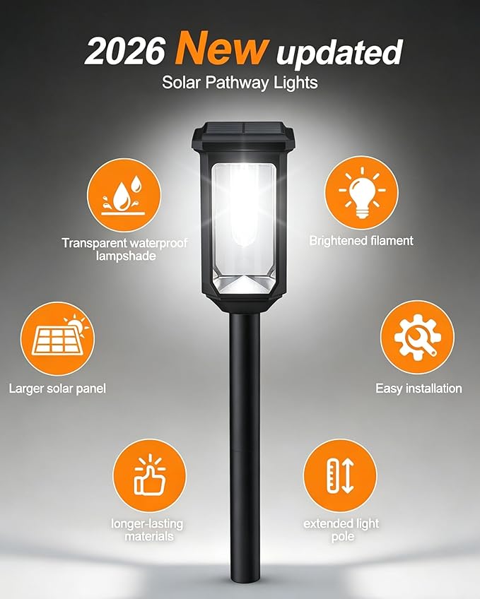 Tenmiro Solar Pathway Lights Outdoor 4 Pack, Bright Solar Garden Lights | IP65 Waterproof Shatterproof, Auto On/Off Landscape Lighting for Yard Lawn Patio Walkway Driveway Decor 6500K