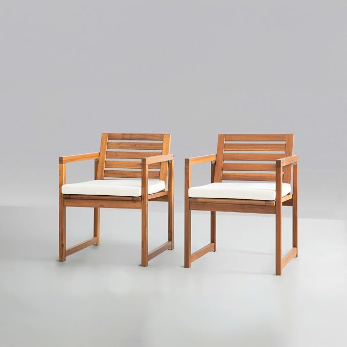 VICTORY RELAX Acacia Wood Patio Chairs Set of 2 with Cushions – Outdoor Lounge & Lawn Chairs for Backyard, Balcony & Garden, Comfortable Modern Outdoor Furniture, Natural Color (22")