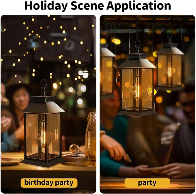 2 Pack Solar Lanterns Outdoor, Hanging Glass Solar Lights Waterproof, Dual Power Solar & 2*AA Battery, for Porch, Patio, Yard and Indoor Table or Mantel