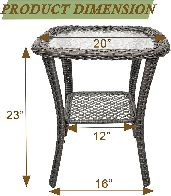Outdoor Patio Coffee Tables, All Weather Resin Rattan Patio Glass Coffee Table, for Garden Backyard Lown Porch