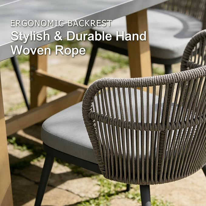 SUNSITT 7 Piece Outdoor Patio Dining Set, Patio Dining Furniture Set with 87” Aluminum Dining Table w/X Base Legs and 6 Woven Wicker Outdoor Patio Chairs w/Removable Cushions for Garden, Dark Grey