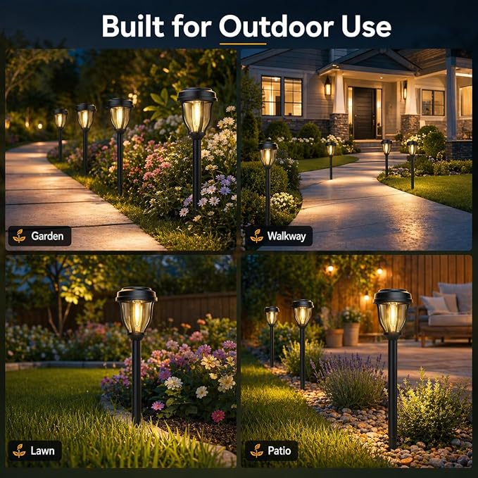 DERAYSION 12 Pack Solar Lights Outdoor, Solar Pathway Lights Auto On/Off Waterproof Garden Landscape Lighting for Path, Yard, Walkway, Driveway Decor