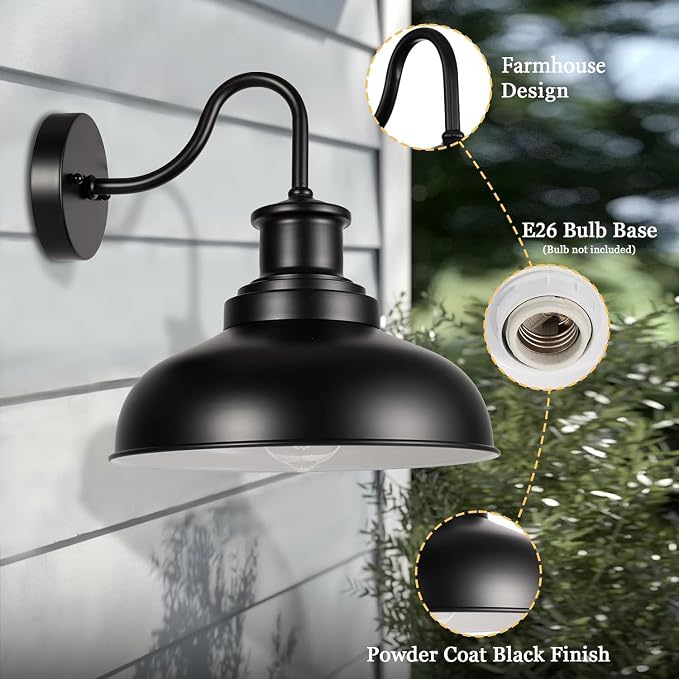 Outdoor Barn Lights Outdoor Wall Sconces Farmhouse Exterior Wall Mount Light Vintage Outside Wall Lighting Fixture Industrial Black White Lanterns for Porch, Entryway, Garage, 2 Pack
