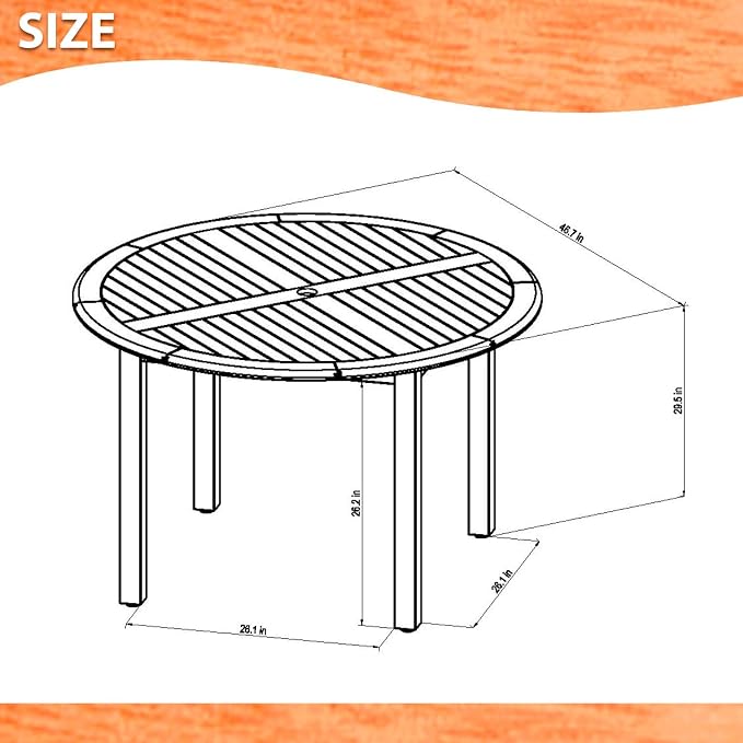Urban Elements Melbourne 5-Piece Patio Furniture Set | Teak Finish 100% FSC Eucalyptus Wood | Backyard Furniture, Outside Table and Chairs, Round Outdoor Dining Set, White
