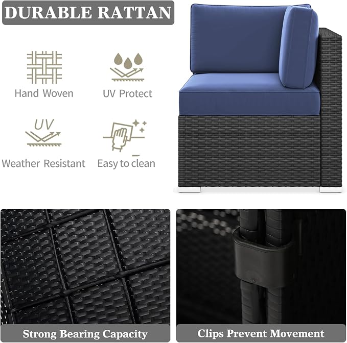 LayinSun 9 Pieces Patio Furniture Set with Fire Pit Table, Black Rattan Modular Sectional Outdoor Conversation Sofa Set, Swivel Rocking Chairs Set