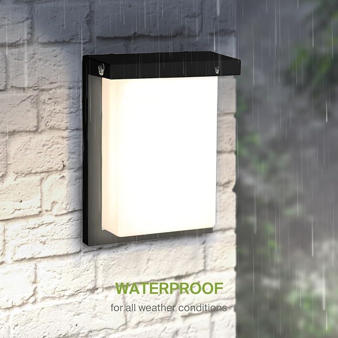 ASD LED 8" Outdoor Wall Light, Front Door House Sconce | 3CCT, Dimmable, Waterproof, ETL Listed | 12W 900LM 3000-5000K 120V | Exterior Patio Lighting Fixture, Flush Mount Porch Lamp | Black, 4 Pack