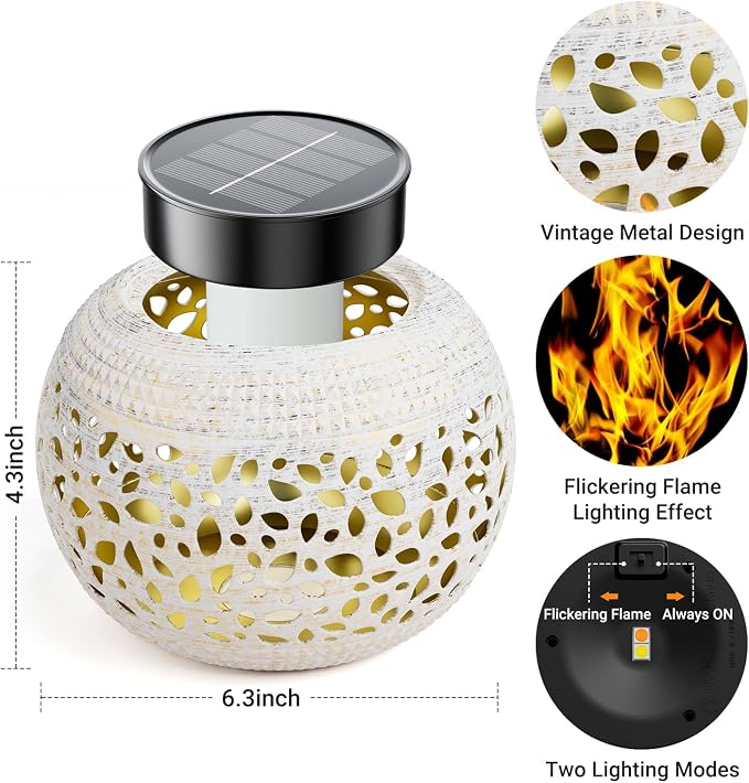 Solar Lanterns Outdoor Waterproof Table Lights: Upgraded Solar Flame Lantern, 2 Lighting Modes White Lantern Flickering Light for Garden Yard Balcony Indoor Tabletop Decor, Gifts for Women