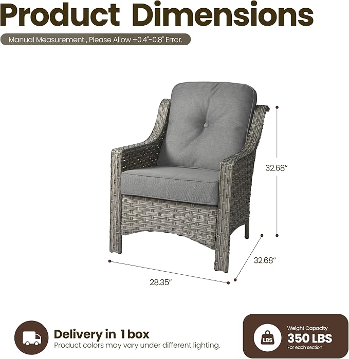 2 Piece Patio Furniture Set, Outdoor Wicker Chairs Set of 2 with Thick Cushion, Heavy Duty High Back Comfortable Chair for Small Balcony Porch Garden, Dark Gray