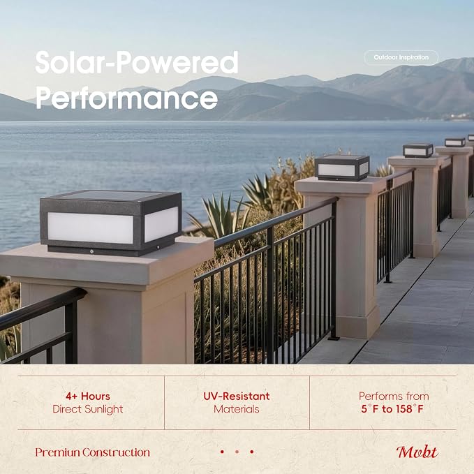 MVBT 12" Square Solar Post Lights, Outdoor Column Lights, Gate Pillar Light | Large Square 12x12，Aluminum Solar Post Lantern Waterproof, Dusk to Dawn, Modern Post Lamp for Driveway Entrance Patio Pillars