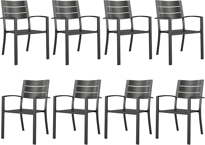 Sophia & William Metal Outdoor Dining Chairs Set of 8 - Stackable Black Patio Chairs, 300lb Capacity