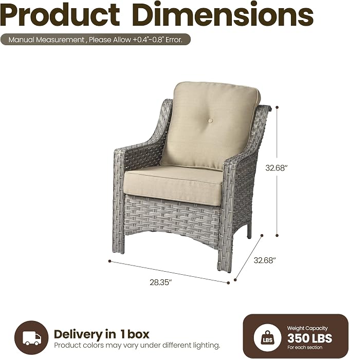 2 Piece Patio Furniture Set, Outdoor Wicker Chairs Set of 2 with Thick Cushion, Heavy Duty High Back Comfortable Chair for Small Balcony Porch Garden, Beige