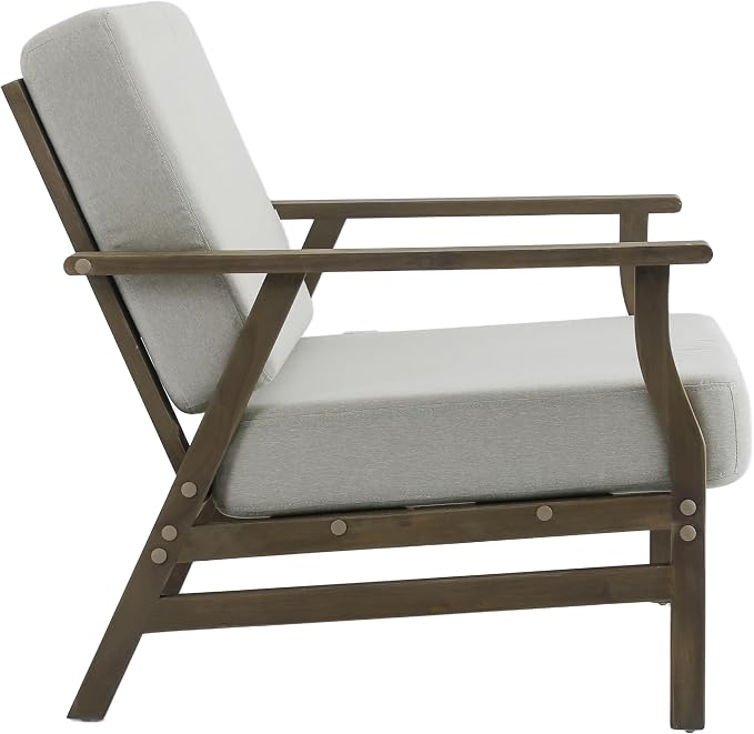 3 Piece Wood Patio Chair Outdoor Bistro Set, Outdoor Armchair All Weather Patio Sofa Furniture Backyard Conversation Sets with Wooden Side Table, Light Camel