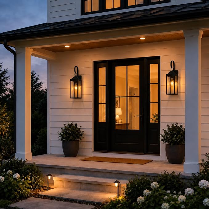 Motion Sensor Outdoor Lights Fixture Exterior Wall Sconce 2 Packs | 20” Large Size,3 Lighting Mode,Black, Waterproof Outside House Porch Lantern,E26 Socket