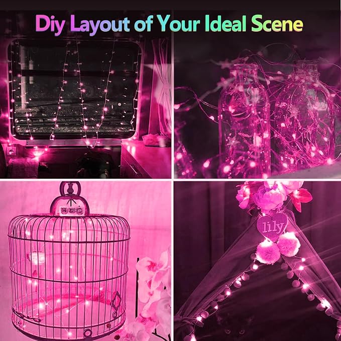 4 Pack 60 LED Fairy Lights Battery Operated with Timer, String Lights Pink | 20 FT, Cuttable Copper Wire, Waterproof Battery Lights for Indoor Outdoor, Wedding, Birthday, Bedroom, Christmas Decorations