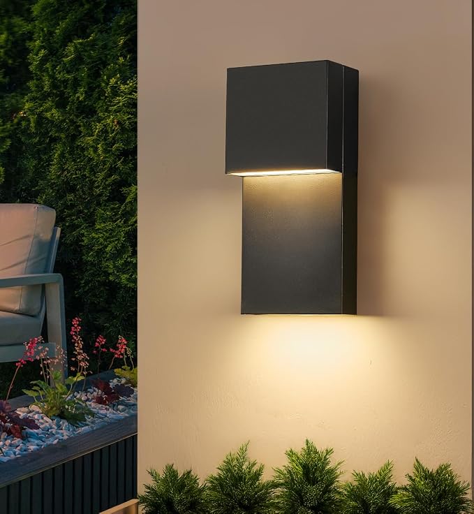Modern LED Outdoor Wall Sconce 20W Exterior Lighting Fixtures, Black Outside Lights for House Integrated LED Outdoor Wall Mount Lights for Front Porch Garage, Warm White 3000K, 1 Pack