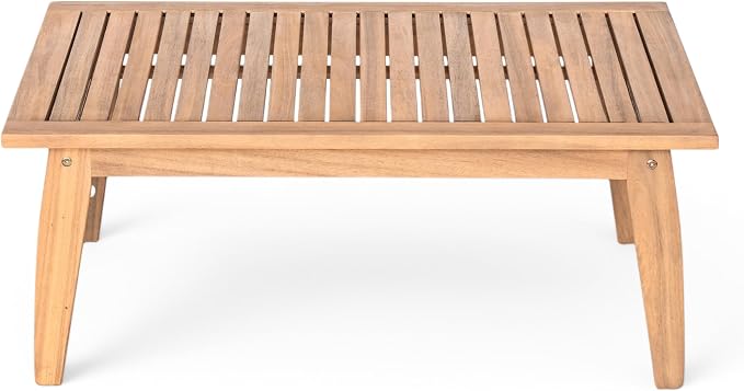 Christopher Knight Home Lorna 4-Seater Patio Furniture Set with Removable Cushion, 4 Piece Outdoor Acacia Wood Conversation Set, Sold Wood Outdoor Sectional Sofa Set with Coffee Table, Teak+Beige