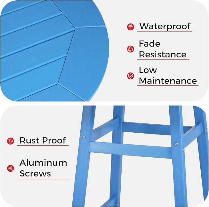 Costaelm Patio Bistro Table, 37" Counter Height Round Patio Cocktail Bar Table with Umbrella Hole, Outdoor Bistro Dining Pub Table for Front Porch Deck Backyard Garden, Pacific Blue