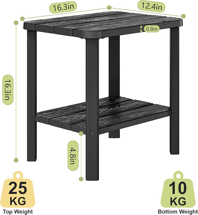 KAMABOKO Adirondack Square Outdoor Side Table Set of 2, HDPE Small Patio Table, Weatherproof End Table for Patio, Pool, Backyard, Easy Maintenance(Black)