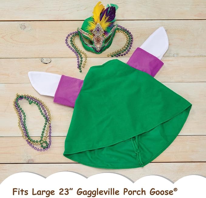 Gaggleville Mardi Gras Goose Outfit, Fits Large 23" H Statue, by Fox | Valley Traders