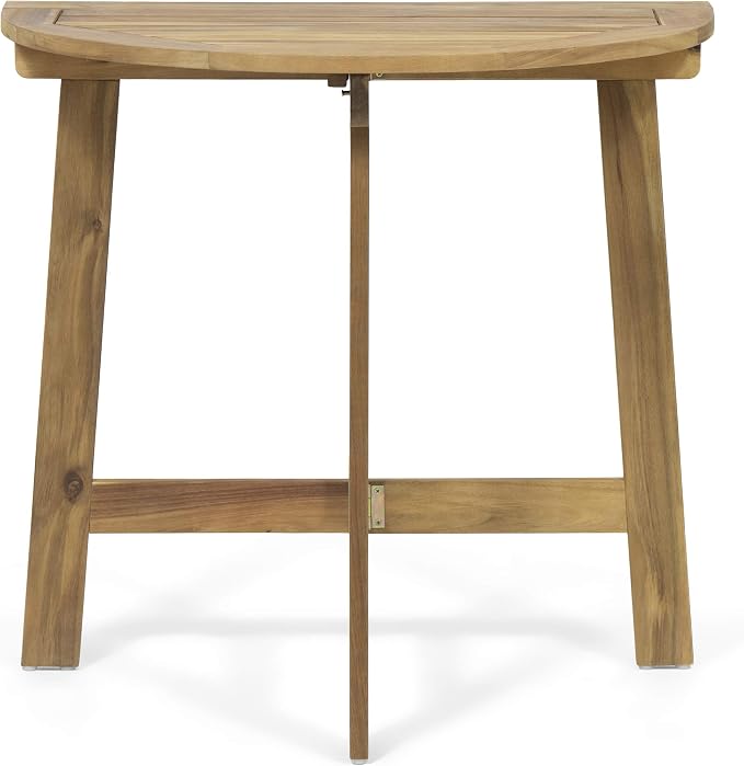 roomfitters Outdoor Half-Round Folding Acacia Wood Bistro Table, Small Space Patio Dining Accent Table, Natural