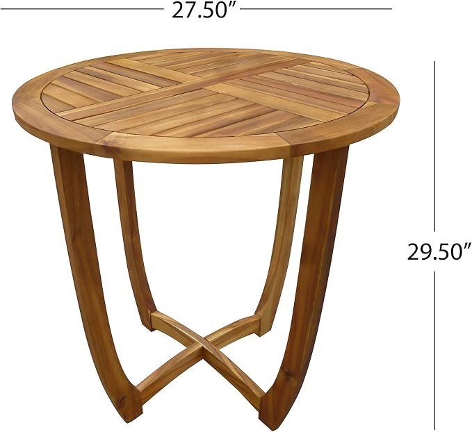 Christopher Knight Home Badaz Acacia Wood Patio Dining Set for 2, Solid Wood Outdoor Dining Table Set for 2, 3 Piece Outdoor Dining Set with Round Table and Armchair with Seat Cushion, Teak+Cream