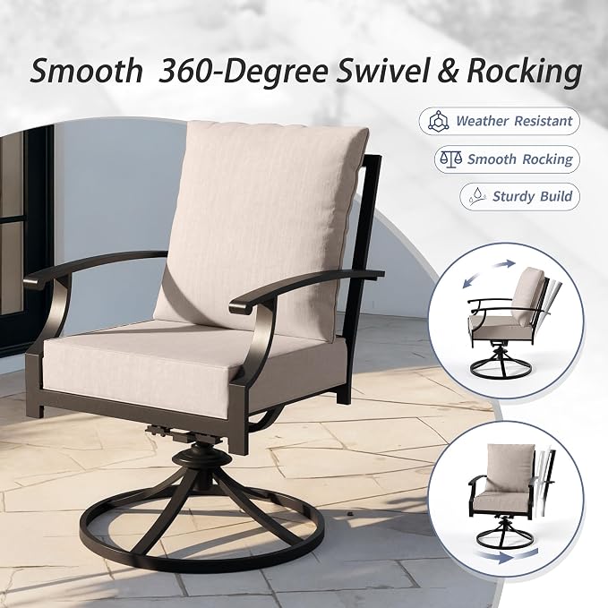 Kullavik 9 Pieces Outdoor Dining Set,Patio Dining Table and Chairs Set for 8,Fence Pattern Back Chairs with Thickened Cushions & X-Frame Metal Dining Table with Umbrella Hole for Patio,Sand