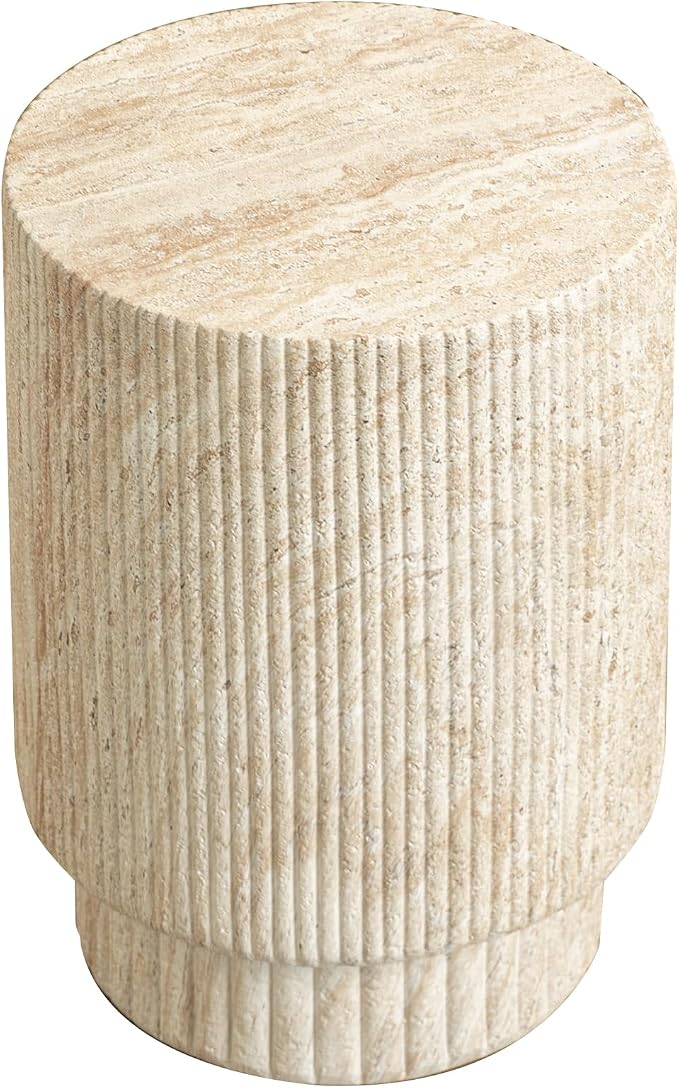 LeisureMod Eden Modern Side End Table – Indoor and Outdoor Accent Table for Living Room, Bedroom, Patio, Balcony, Porch, Garden, Small Spaces in Travertine