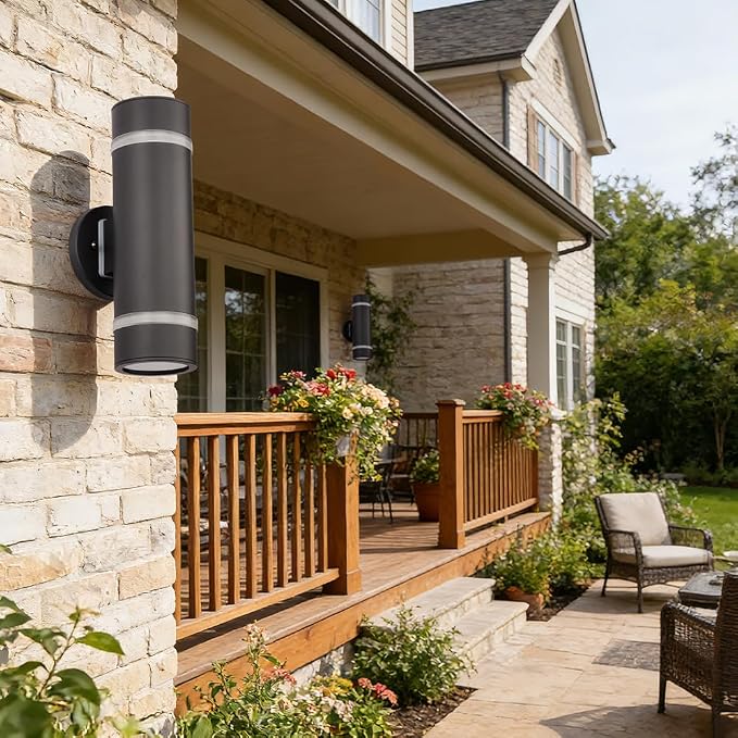 13" Stainless Steel Modern Outdoor Wall Sconce Cylinder Porch Light | E26 Base,UL listed,Black Up and Down Lights Outdoor Exterior Lighting Fixture for House Garage Patio Porch Garden