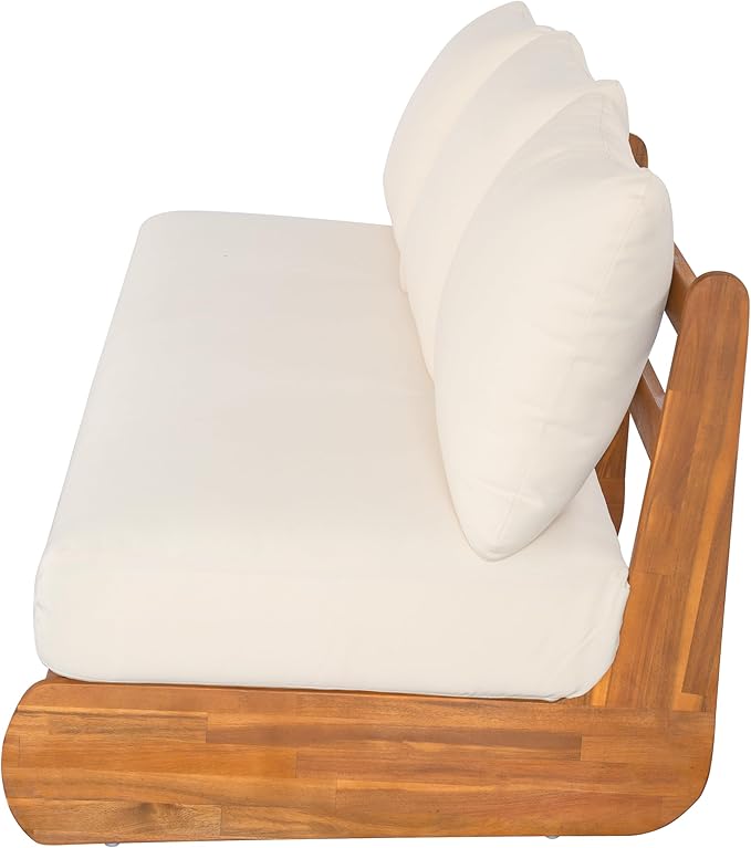 Christopher Knight Home Poppy 2 Piece Patio Conversation Set with Cushion, Acacia Wood 6 Seater Outdoor Sofa Chat Set, Outdoor Sectional Sofa Set of 2 for Patio Furniture Set, Teak+Beige
