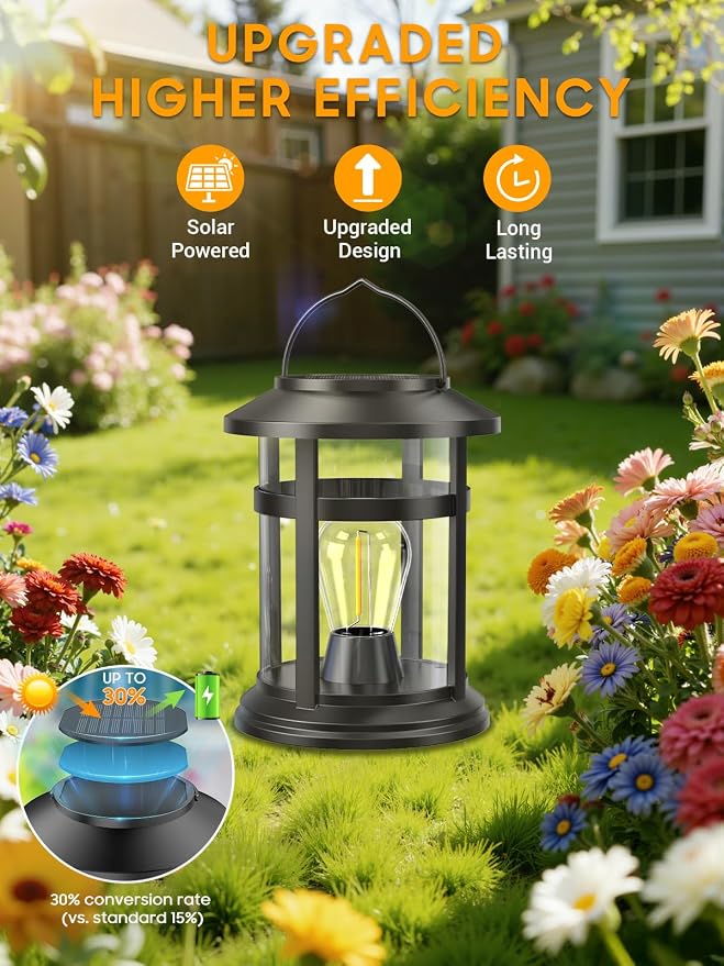 Solar Lantern Outdoor Waterproof, 4 Pack Bright Hanging Solar Lights for Outside Decorative, Upgraded Solar Powered Lanterns LED Lighting for Garden Patio Porch Decor Gifts (Warm Light)