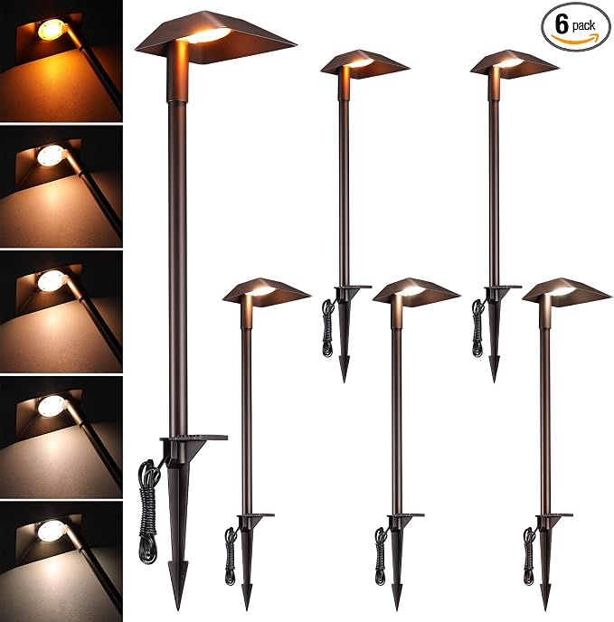 LEONLITE 6-Pack 5CCT Anti-Glare Low Voltage Pathway Lights, 12-24V AC/DC | 5W LED Landscape Path Lights, Die-Casted Aluminum, IP65 Waterproof for Yard Walkway, 1800K/2700K/3000K/4000K/5000K, ETL