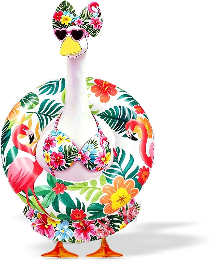 Porch Goose Outfits Summer Swimsuit - 5-Piece Large Lawn Goose Clothes with Bikini, Bow Headband, Star Sunglasses, Swim Ring & Pump, Outdoor Yard Decor