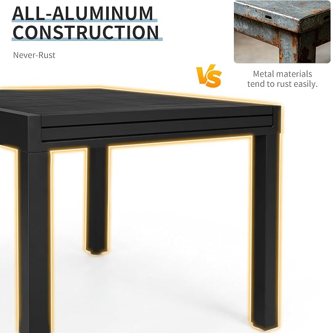 Expandable Patio Dining Table for 4-6 Person, Aluminum Extendable Outdoor Table, 32"-65" Adjustable Patio Table, Square/Rectangular Outdoor Accent Table for Garden, Backyard, Poolside, Black