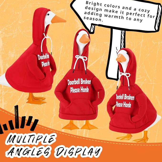 Porch Goose Hoodie Outfits for 23 Inch Porch Goose & Duck Statues, Classic Hoodie Goose Clothes for Concrete Geese, Funny Doorbell Goose for Front Porch & Garden Decor