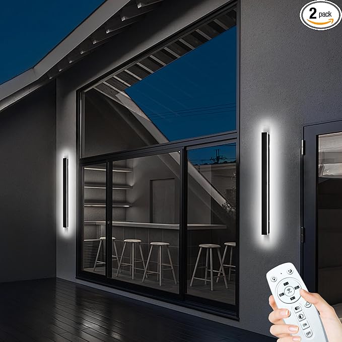 EWIMXVC 2 Pack 47inch Outdoor Wall Sconce, 2700k-6500k Dimmable Modern LED Wall Lights, IP65 Waterproof Long Strip Wall Lamps, Black Wall Mount Outside Lighting Fixtures for House, Porch, Garage