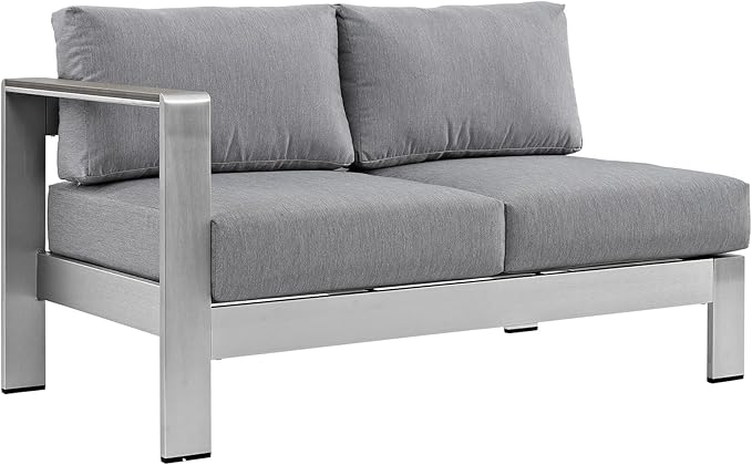 Modway Shore 4-Piece Aluminum Outdoor Patio Sectional Sofa Set in Silver Gray