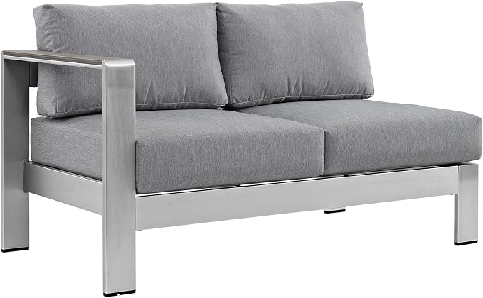 Modway Shore 7-Piece Aluminum Outdoor Patio Sectional Sofa Set in Silver Gray