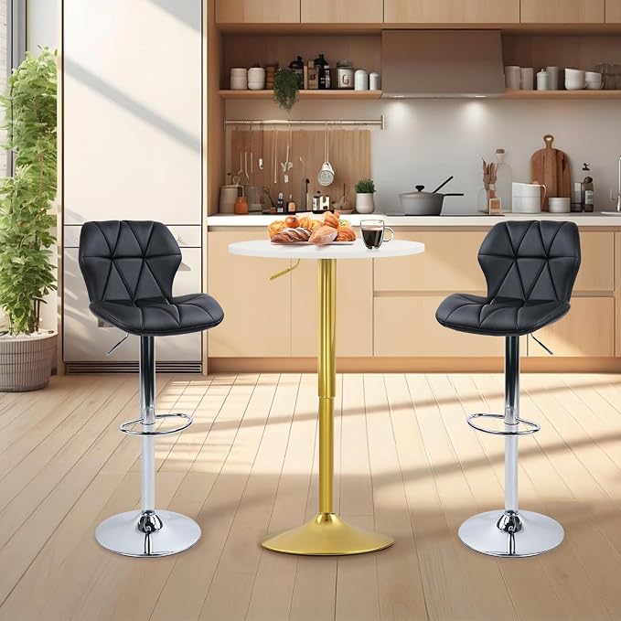 CLATINA Round Bar Pub Table, 26"-36" Height Adjustable Bistro Tables with Gold Base, 360°Swivel High Top Cocktail Table for Home Kitchen Party Drink Restaurant Wedding Cafe Office Reception,White,2PK