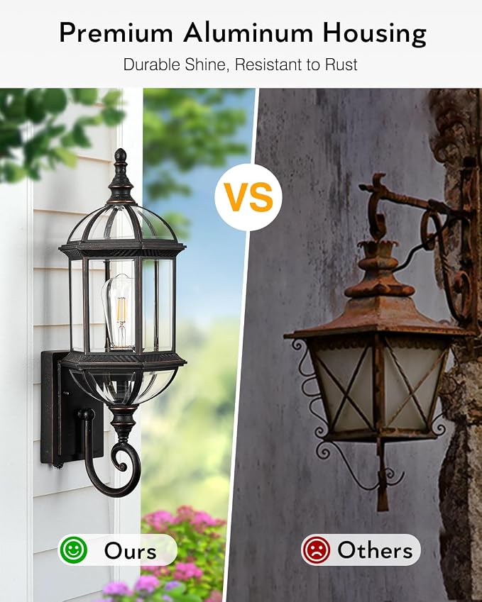 VIANIS 22" Large Dusk to Dawn Outdoor Lighting, Oil Rubbed Bronze Outdoor Wall Lights, Porch Lights Outdoor with Tempered Beveled Glass, Waterproof Exterior Lighting Fixtures, Classic Type
