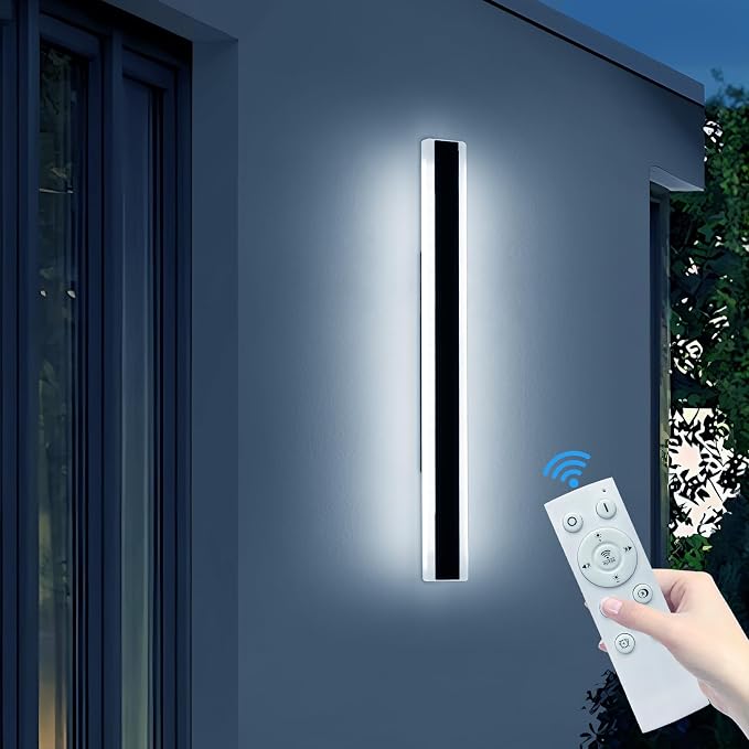 47inch Outdoor Wall Sconces, Dimmable 3000K-6000K Exterior Long Wall Lights, IP65 Waterproof, Modern Wall Mounted Light Fixture for Patio, Garage, Porch, Yard with Remote Control