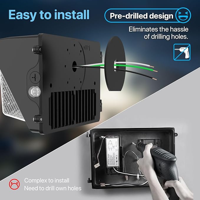 HYPERLITE 70W LED Wall Pack with Dusk-to-Dawn Photocell, Ideal Adjustable Security Lights Outdoor for Barn Yard Garage Shop Factory ETL Listed